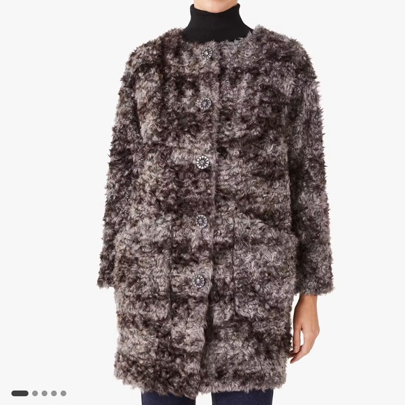 Kate Spade Gray Curly Faux Fur Sugarcoat Topper Coat VGUC Size Small - Picture 1 of 7